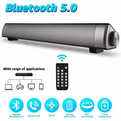 Bluetooth 5.0 Wireless TV Soundbar Speaker 3D Sound Bar Home Theater Subwoofer • £8