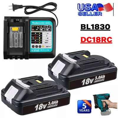 2PACK For Makita 18V 3.0Ah BL1860 LXT Lithium-ion Battery /Charger BL1830 BL1850 • $16.89