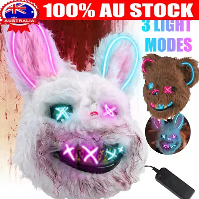 Halloween LED Mask Horror Scary Cosplay Party LED Bunny Rabbit Adult Kid Costume • $8.90