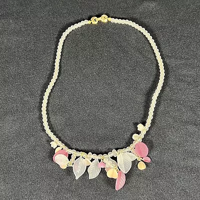 Vintage Trifari Frosted Glass Flower Beaded Necklace 16” Beautiful • $24.74