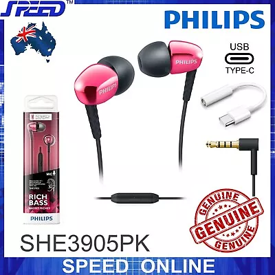 PHILIPS SHE3905PK Headphones Earphones With Mic - 3.5mm & IPhon15 USB-C - PINK • $50