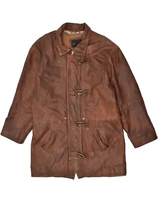 VERA PELLE Mens Duffle Leather Coat UK 40 Large Brown MB10 • $28.31