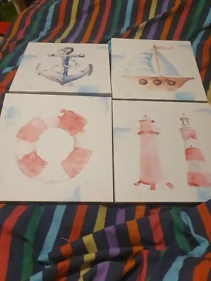 Nautical Bathroom Set Of 4 Canvas  Pictures. Used. In VGC. Uk Only Sorry  • £14