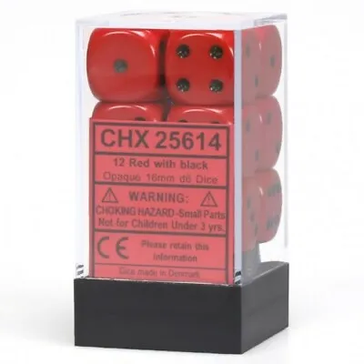 Chessex Opaque Red With Black 12 Dice Set - 6 Sided - 16mm D6 Dice Block • $3.99