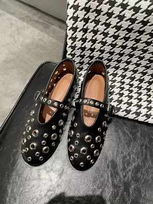Cowhide Flat Shoes Genuine Leather Metal Rivets Hollowed Out • $64.92