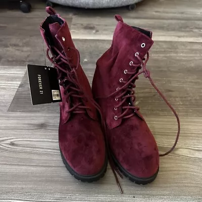Forever 21 Burgundy Red Velvet Combat Boots Still Has The Tags! • $15