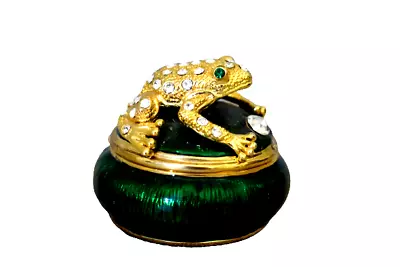 Sitting Frog Enamel Jewelry Trinket Box Hinged Made With Swarovski Crystals • $32.99