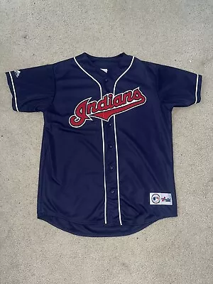 VTG Cleveland Indians Jersey Men XL Blue Spell Out Embroidered • $40