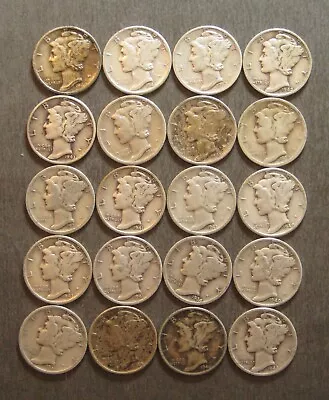 20 Mercury Dimes - 90% Silver Lot * $2.00 Face Value * - (P3966) • $52.50