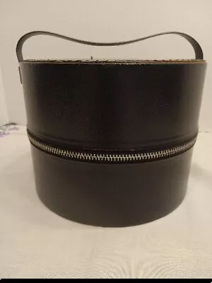 Small VTG Round Black Mid Century Hard Hat/Wig Case Zippered Luggage  • $15