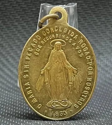 Spain 1890´ Antique Miraculous Virgin Mary Monogram Sacred Heart Design Pendant • $37.35