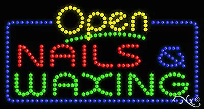 NEW “OPEN NAILS & WAXING  32x17 SOLID/ANIMATED LED SIGN W/CUSTOM OPTIONS 25412 • $349