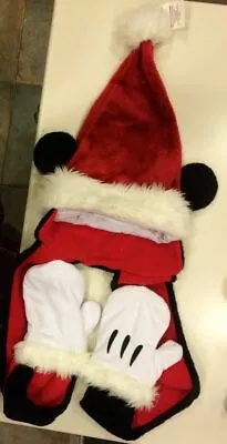 New Disney Parks Christmas Santa Mickey Mouse Ears And Gloves Adult Plush Hat • $150