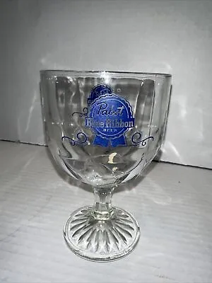 Vintage Pabst Blue Ribbon PBR Beer Thumb Print 16 OZ Goblet 6” CLEAR GLASS MUG • $7.50