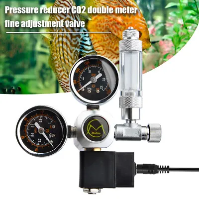 Aquarium System Dual Gauge CO2 Pressure Regulator Bubble Counter Solenoid Valve • £41.48