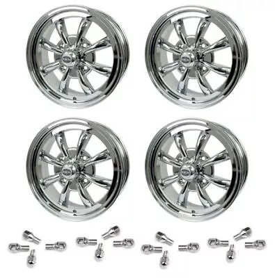 Set Of 4 15  X 5-1/2  Vw Bug 4 Lug Polished Empi 8 Spoke Wheels & Lug Nuts • $1131.95