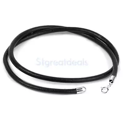 3mm Unisex BLACK Leather Cord Choker Necklace W Sterling Silver Clasp 16 - 20  • £5.88