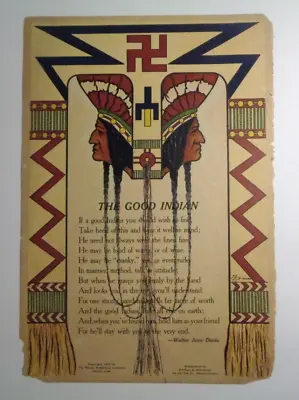  THE GOOD INDIAN  MOTTO W/INDIAN DESIGNS & GOOD LUCK SYMBOL. C.1907. UNFRAMED. • $25