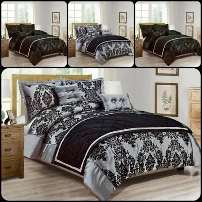 Premium Duvet Cover Set Damask Pattern Luxury Flock Bedding Set With Pillowcases • £21.99