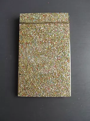 Vintage Park Sherman MCM 1960s Glitter Confetti Goldtone Metal Desktop Notepad • $12.99