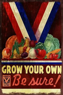 £2.49 • Buy Grow Your Own Veg Poster Vintage Look Retro Metal Sign, Allotment Shed Garden