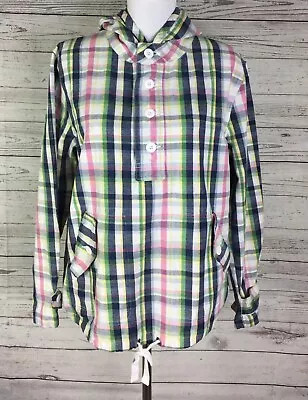 Merona Women’s Multicolor Plaid Drawstring Button Pullover Hoodie Jacket Size L • $16.99