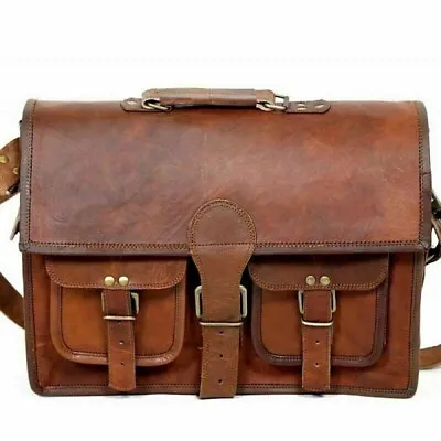 Large Handmade Artisan Briefcase Bag Genuine Vintage Leather Messenger Laptop • $69.99