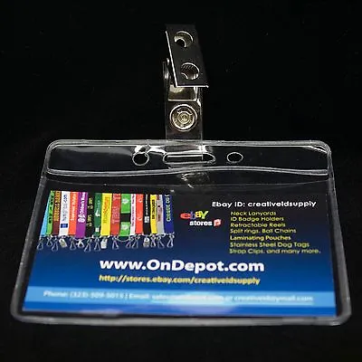 Lot 50 ID BUSINESS CARD HOLDER BADGE CLIPS CLEAR STRAP • $21.25