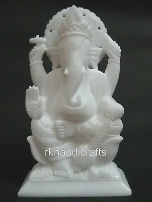 9 Inches White Marble Ganpati Statue Hand Carved Work Siddhi Vinayaka Sculpture • $151.64