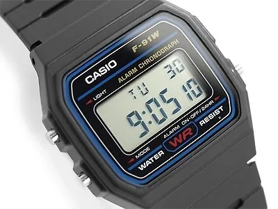 Casio F91W-1   7 Year Battery Chronograph Watch Black Resin Strap Alarm NEW • $18.92