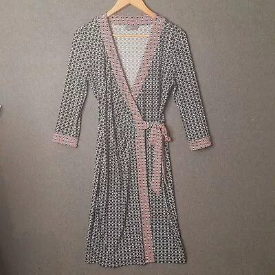 JACQUI E Womens Faux Wrap Dress Size XS 8 Knee Length Printed Casual Multicolour • $16.95