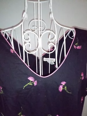 Women's Size 16W Summer Dress Amanda Smith / Black With Pink Embroidered Flowers • $15