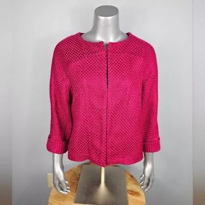 Chico's 3/4 Sleeve Cropped Basket Weave Raspberry Jacket Size: 0 (S4-6) • $36