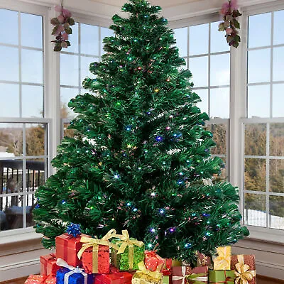 £65.99 • Buy 6ft Fibre Optic Christmas Tree Pre Lit With 225 LED Lights Stand Xmas Bushy Pine