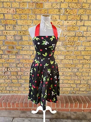 50s Style Cherry Dress Swing Full Skirt Halter Size 8 • £8