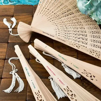 $239.95 • Buy 25-240 Personalized Carved Natural Sandalwood Fan - Summer Beach Wedding Favor