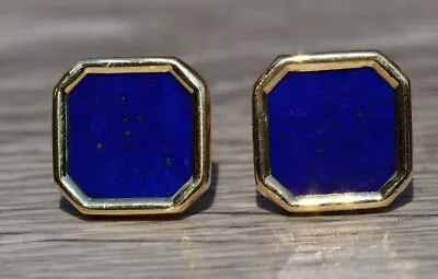 Natural Lapis Lazuli Gemstone Gold Plated 925 Sterling Silver Cufflinks For Mens • $62.99