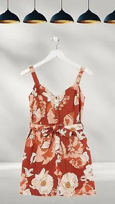 Ex Fat Face Women’s Patsy Linear Blooms Playsuit In Orange (A Bit Defect) • £12.38