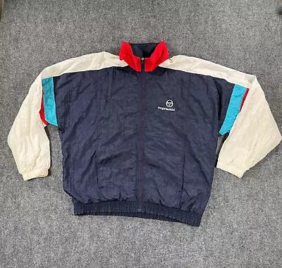 Vintage Sergio Tacchini Mens Windbreaker 40 Blue Lined Track Jacket • $33.24