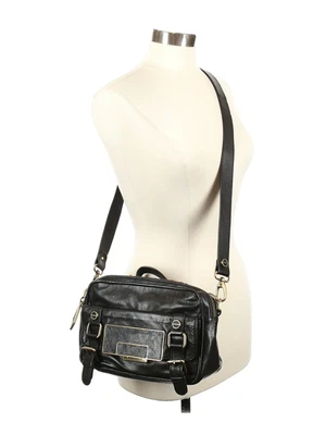 $89.99 • Buy Treesje Black Leather Satchel Crossbody Purse Bag Antiqued Brass Hardware Heavy