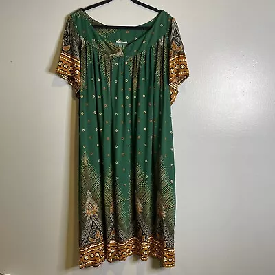 Ekouaer House Mumu Dress Women's XXXL Casual Short Sleeve Side Pockets Green • $19.40