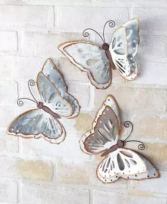 Set Of 3 Metal Butterfly Wall Art Accents Home Decor Ready To Hang • $26.29