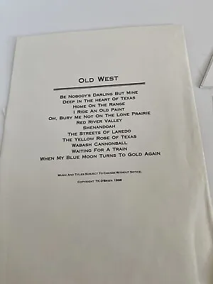 Sheet Music For Lap Harp Music Maker TK O’Brien 1996 Old West Country Vintage • $9.95