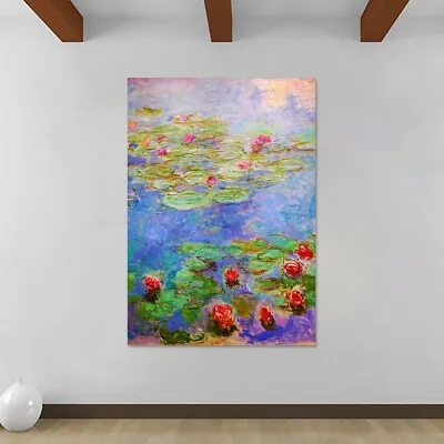 Water Lilies Red - Wall Art By Claude Monet - Canvas Rolled Wall Art Print • £12.79