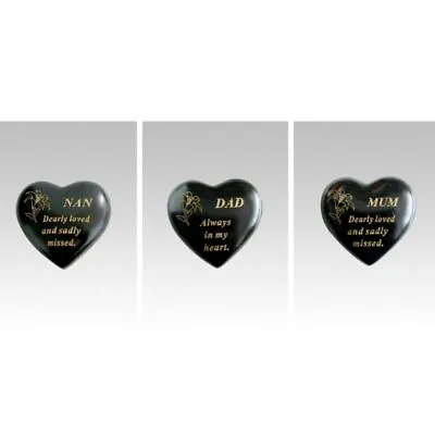 Black & Gold Lily Heart Stone - Name Choice - Funeral Grave Memorial Ornament • £5.45