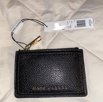 $79 • Buy NWT Marc Jacobs The Groove Top Zip Leather Coin Purse Black Pebbled Leather GIFT