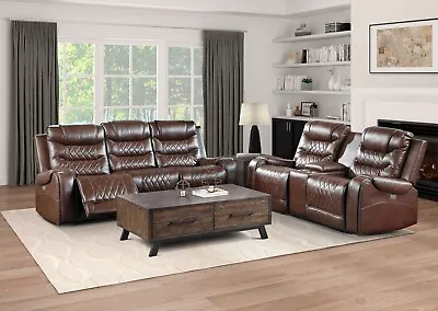 Brown Microfiber Diamond Pattern Power Sofa Gliding Loveseat Living Room Set • $1899