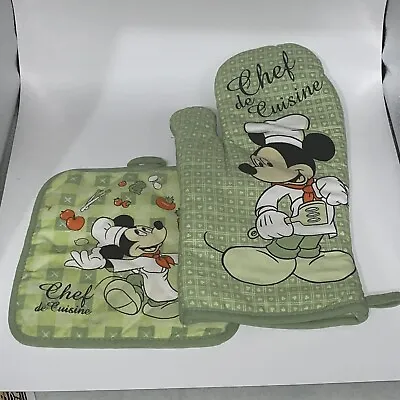 Disney Mickey Mouse Kitchen Set Chef De Cuisine Glove Trivet Pot Holder • $8.99