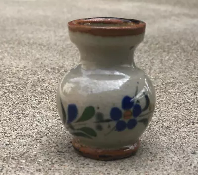 Vintage Tonala Mexican Folk Art Pottery Vase Signed Flower • $10