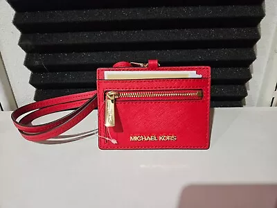 Michael Kors Jet Set Travel Red Womens' Leather Card Case ID Lanyard • $37.95